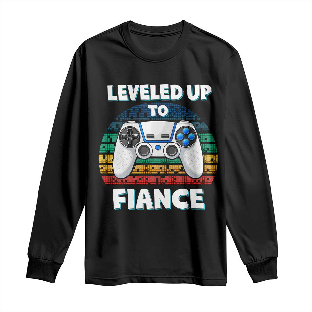 Leveled Up To Fiance Long Sleeve Shirt Retro Newly Engaged Gifts For Him TS10 Black Print Your Wear