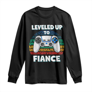 Leveled Up To Fiance Long Sleeve Shirt Retro Newly Engaged Gifts For Him TS10 Black Print Your Wear