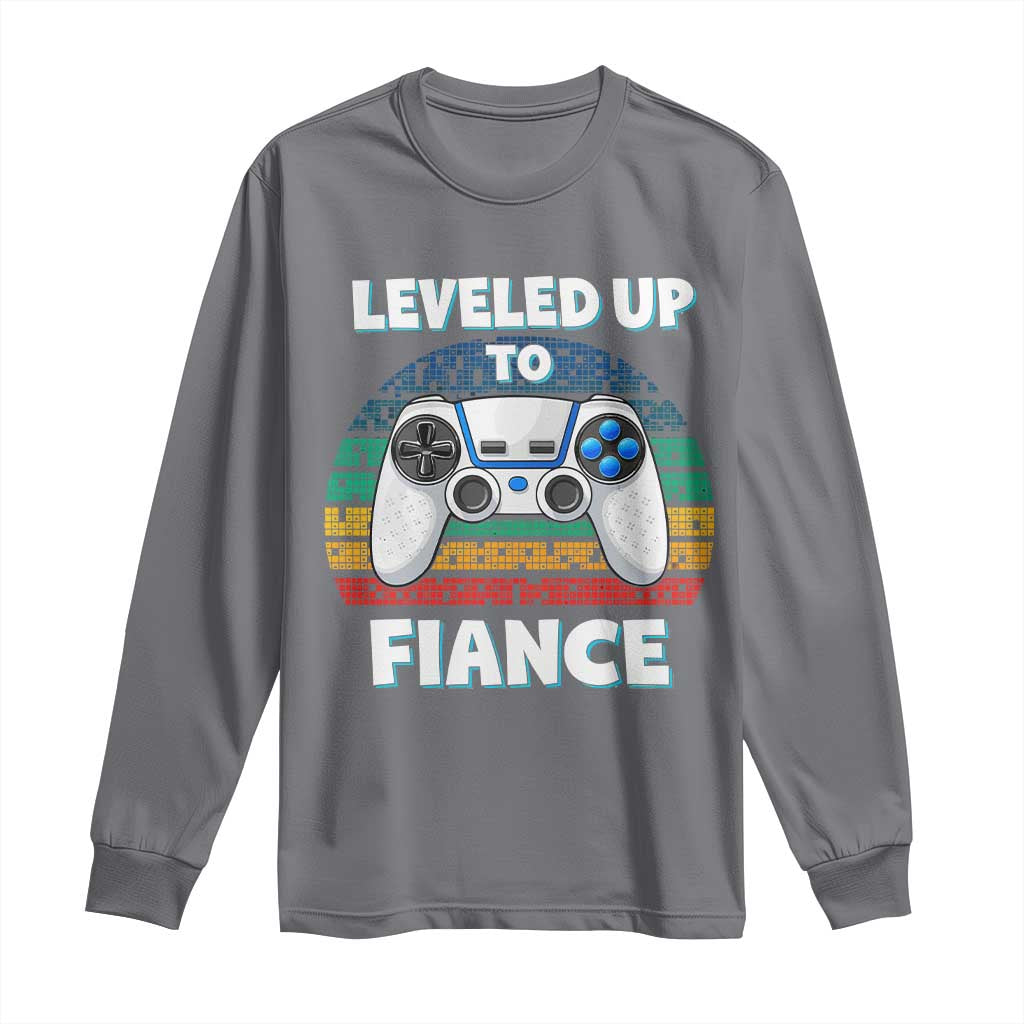 Leveled Up To Fiance Long Sleeve Shirt Retro Newly Engaged Gifts For Him TS10 Charcoal Print Your Wear