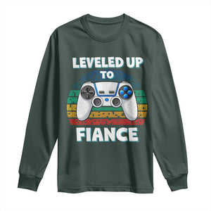 Leveled Up To Fiance Long Sleeve Shirt Retro Newly Engaged Gifts For Him TS10 Dark Forest Green Print Your Wear