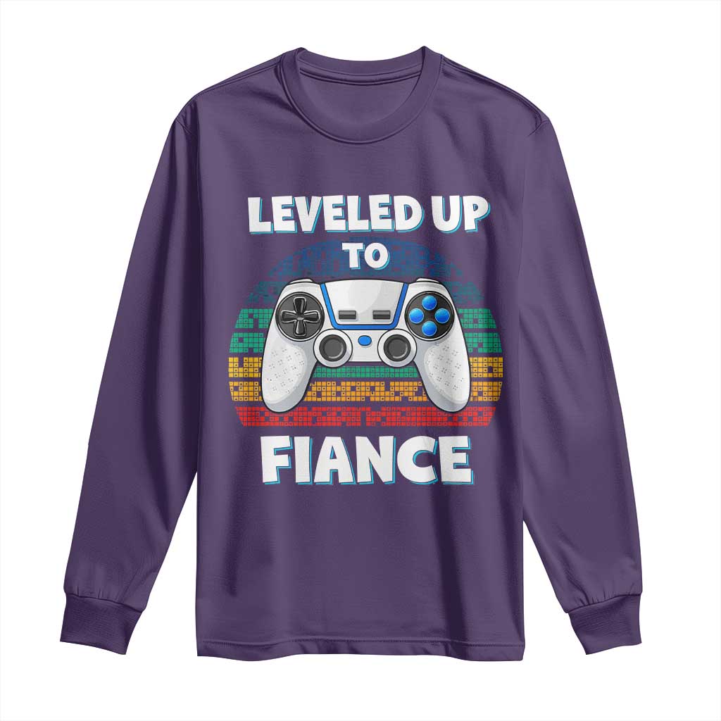 Leveled Up To Fiance Long Sleeve Shirt Retro Newly Engaged Gifts For Him TS10 Purple Print Your Wear