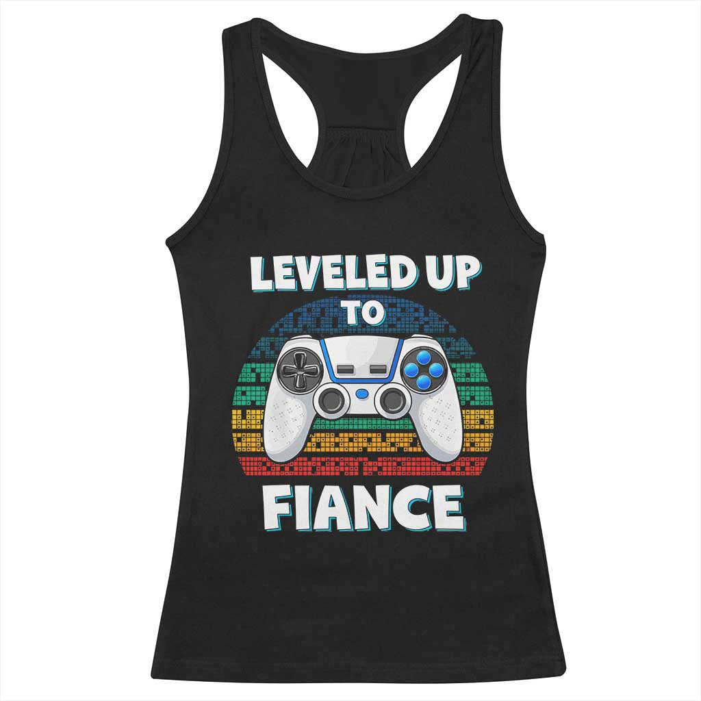 Leveled Up To Fiance Racerback Tank Top Retro Newly Engaged Gifts For Him TS10 Black Print Your Wear