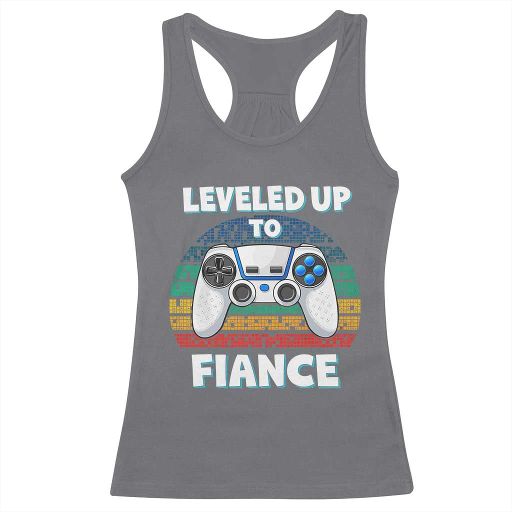 Leveled Up To Fiance Racerback Tank Top Retro Newly Engaged Gifts For Him TS10 Charcoal Print Your Wear
