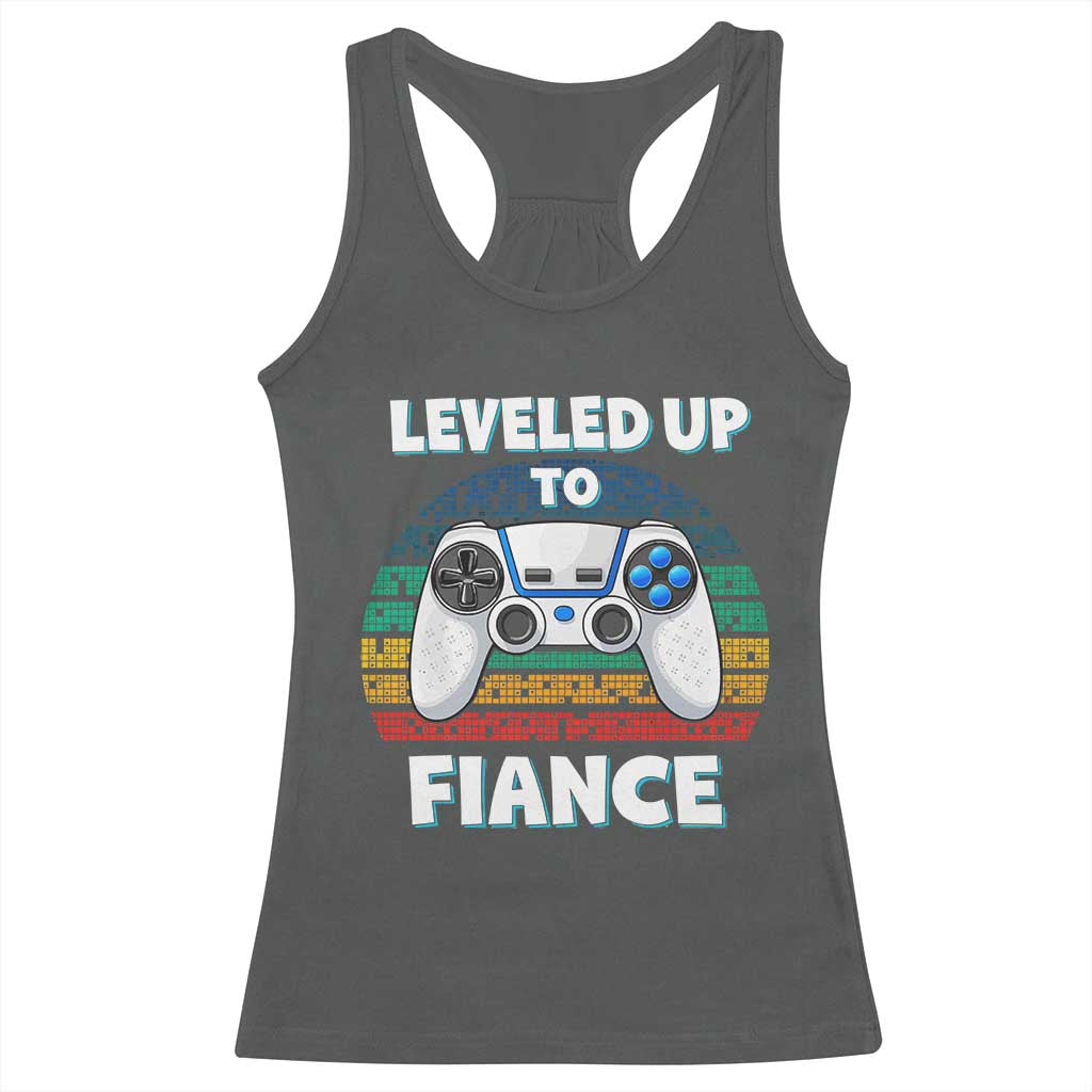 Leveled Up To Fiance Racerback Tank Top Retro Newly Engaged Gifts For Him TS10 Dark Heather Print Your Wear