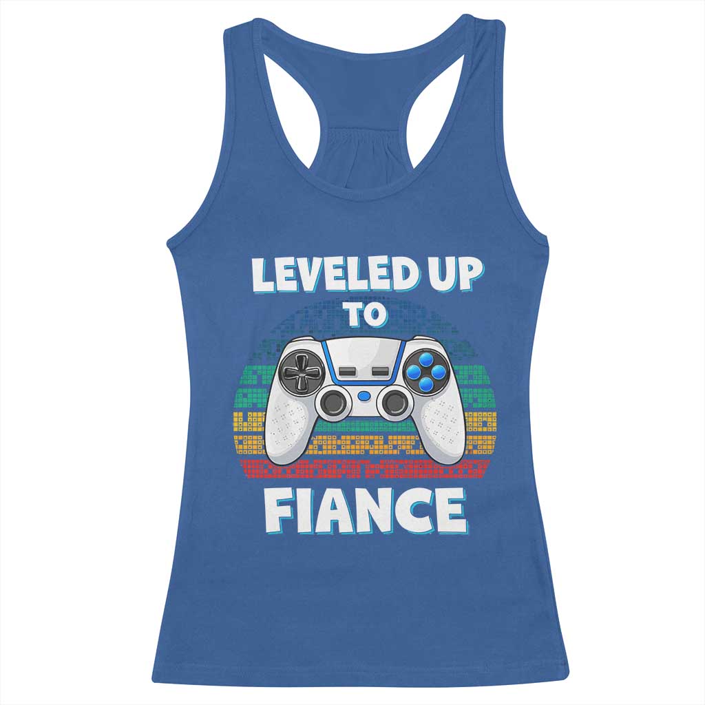 Leveled Up To Fiance Racerback Tank Top Retro Newly Engaged Gifts For Him TS10 Royal Blue Print Your Wear