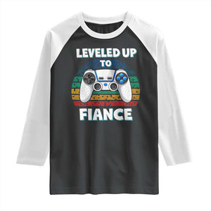 Leveled Up To Fiance Raglan Shirt Retro Newly Engaged Gifts For Him TS10 Black White Print Your Wear