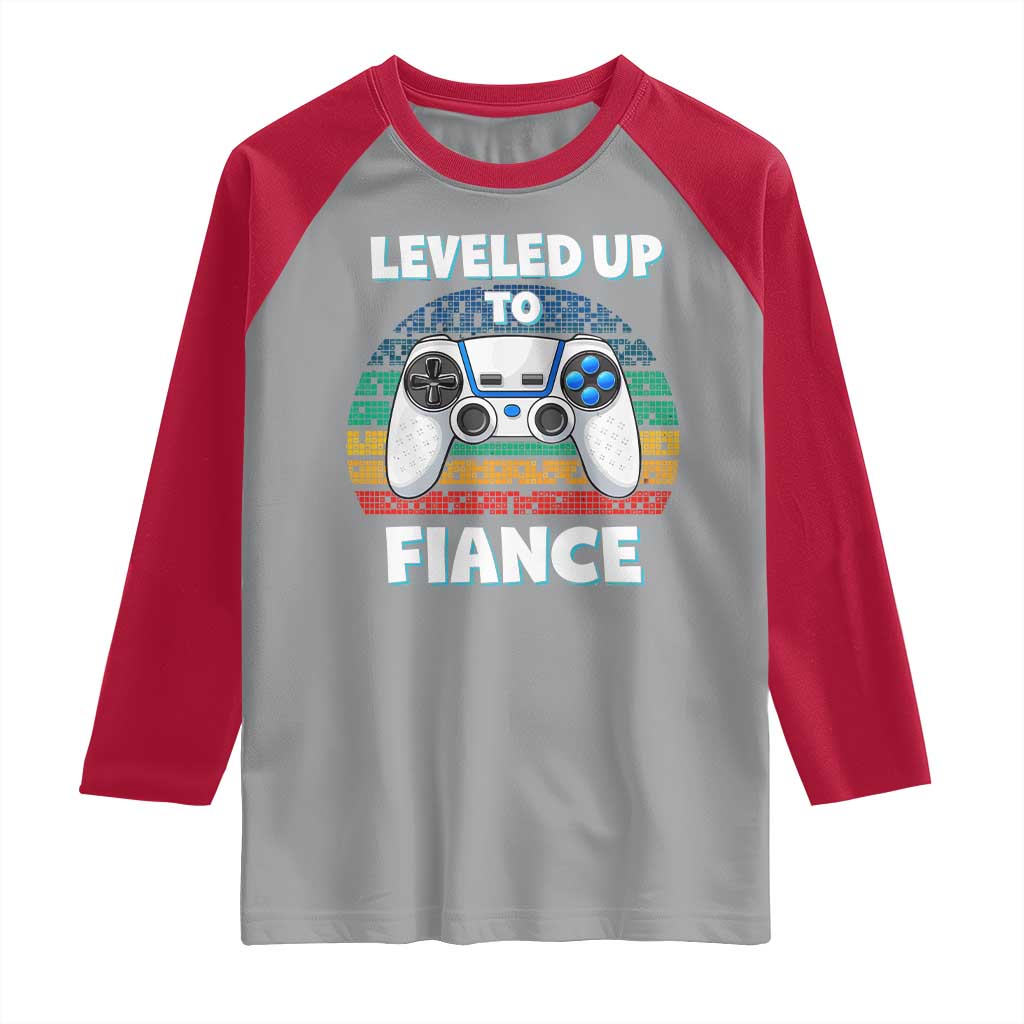 Leveled Up To Fiance Raglan Shirt Retro Newly Engaged Gifts For Him TS10 Sport Gray Red Print Your Wear