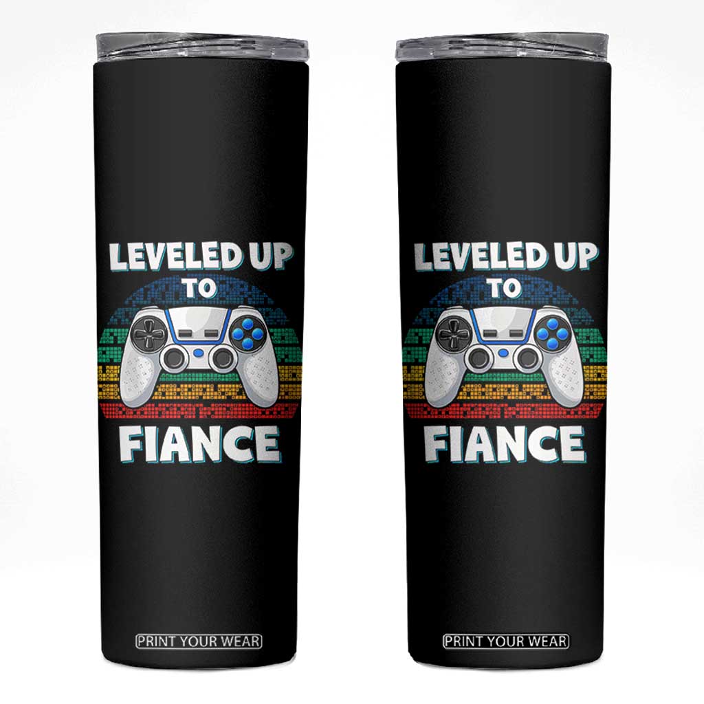 Leveled Up To Fiance Skinny Tumbler Retro Newly Engaged Gifts For Him TS10 Black Print Your Wear