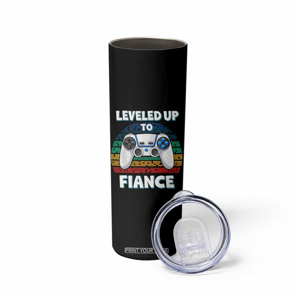 Leveled Up To Fiance Skinny Tumbler Retro Newly Engaged Gifts For Him TS10 Print Your Wear