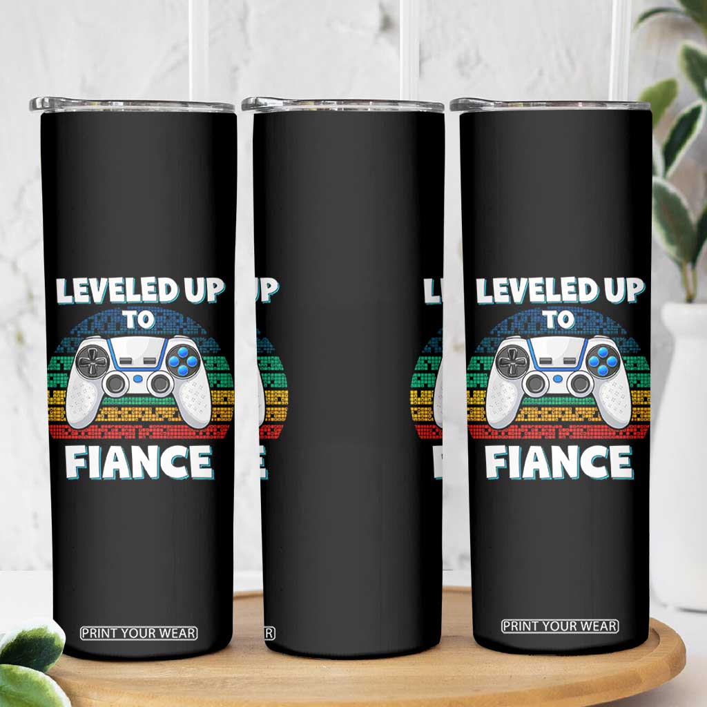 Leveled Up To Fiance Skinny Tumbler Retro Newly Engaged Gifts For Him TS10 Print Your Wear