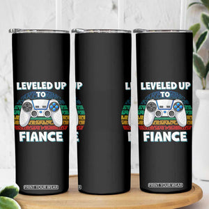 Leveled Up To Fiance Skinny Tumbler Retro Newly Engaged Gifts For Him TS10 Print Your Wear