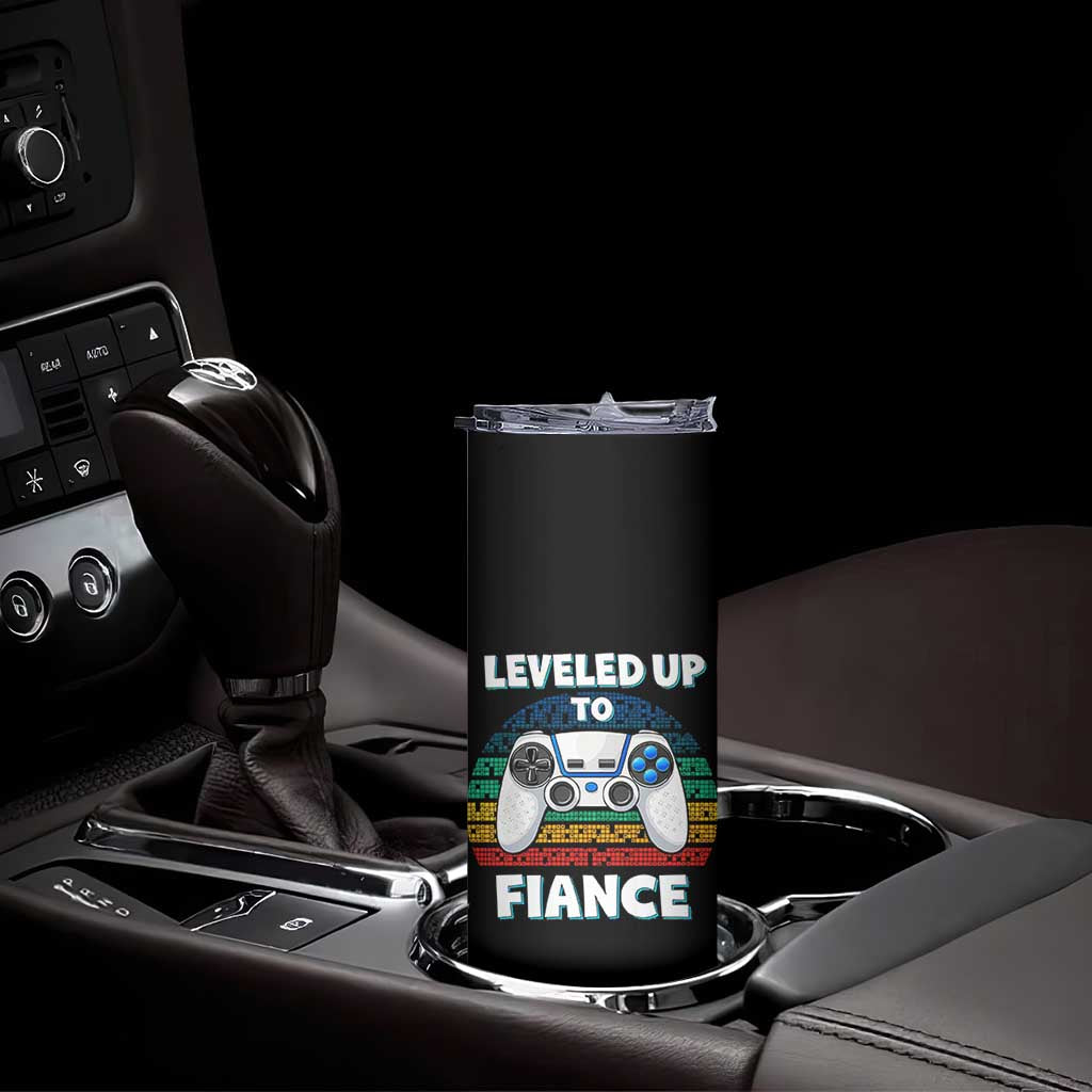 Leveled Up To Fiance Skinny Tumbler Retro Newly Engaged Gifts For Him TS10 Print Your Wear