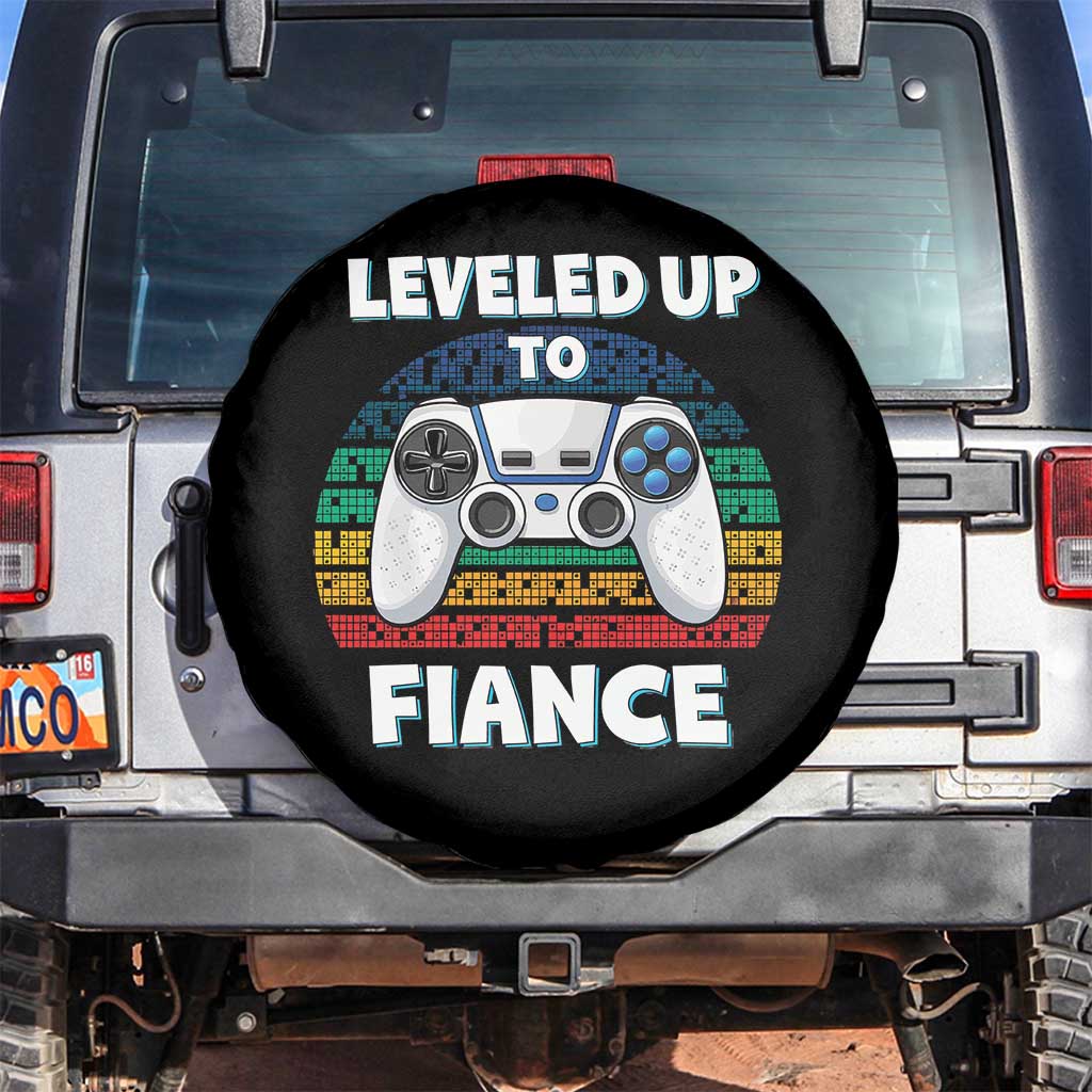 Leveled Up To Fiance Spare Tire Cover Retro Newly Engaged Gifts For Him TS10 No hole Black Print Your Wear