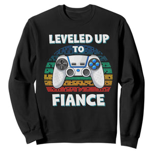Leveled Up To Fiance Sweatshirt Retro Newly Engaged Gifts For Him TS10 Black Print Your Wear