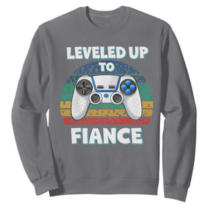 Leveled Up To Fiance Sweatshirt Retro Newly Engaged Gifts For Him TS10 Charcoal Print Your Wear