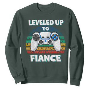 Leveled Up To Fiance Sweatshirt Retro Newly Engaged Gifts For Him TS10 Dark Forest Green Print Your Wear