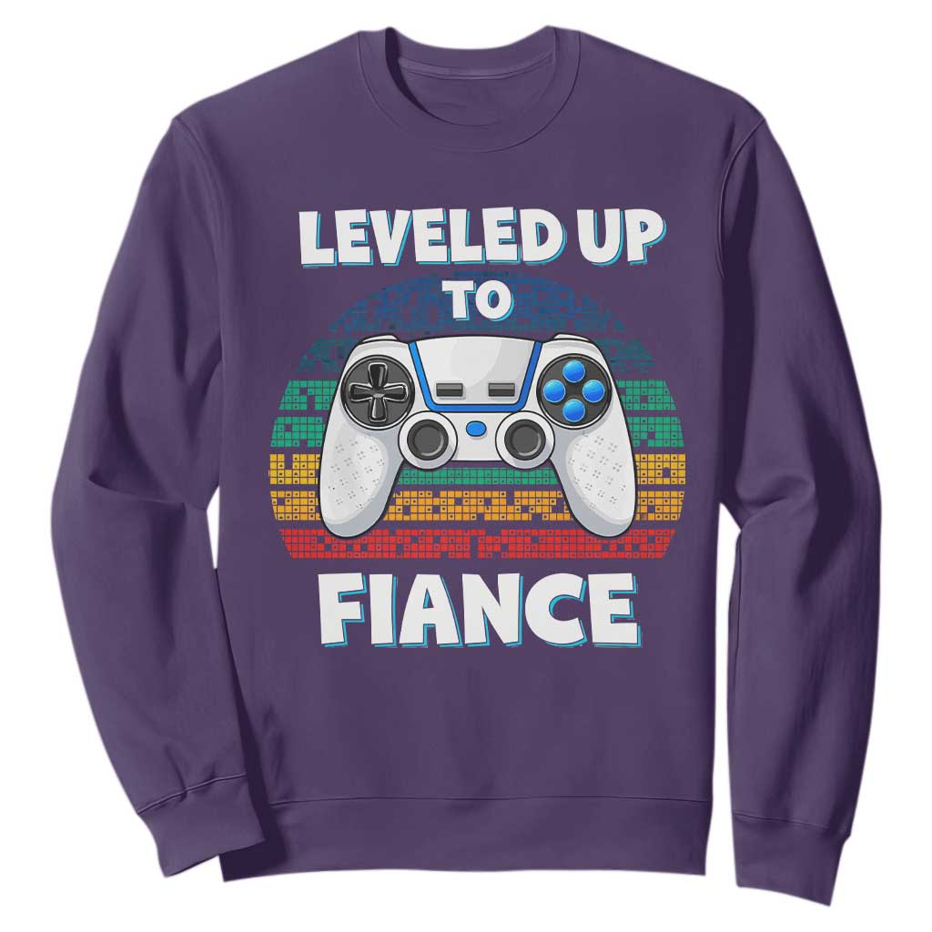 Leveled Up To Fiance Sweatshirt Retro Newly Engaged Gifts For Him TS10 Purple Print Your Wear