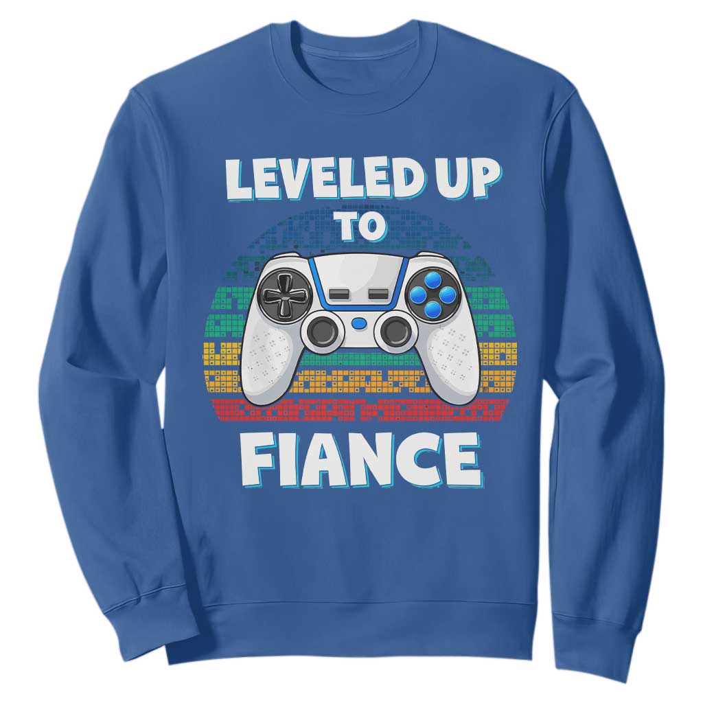 Leveled Up To Fiance Sweatshirt Retro Newly Engaged Gifts For Him TS10 Royal Blue Print Your Wear
