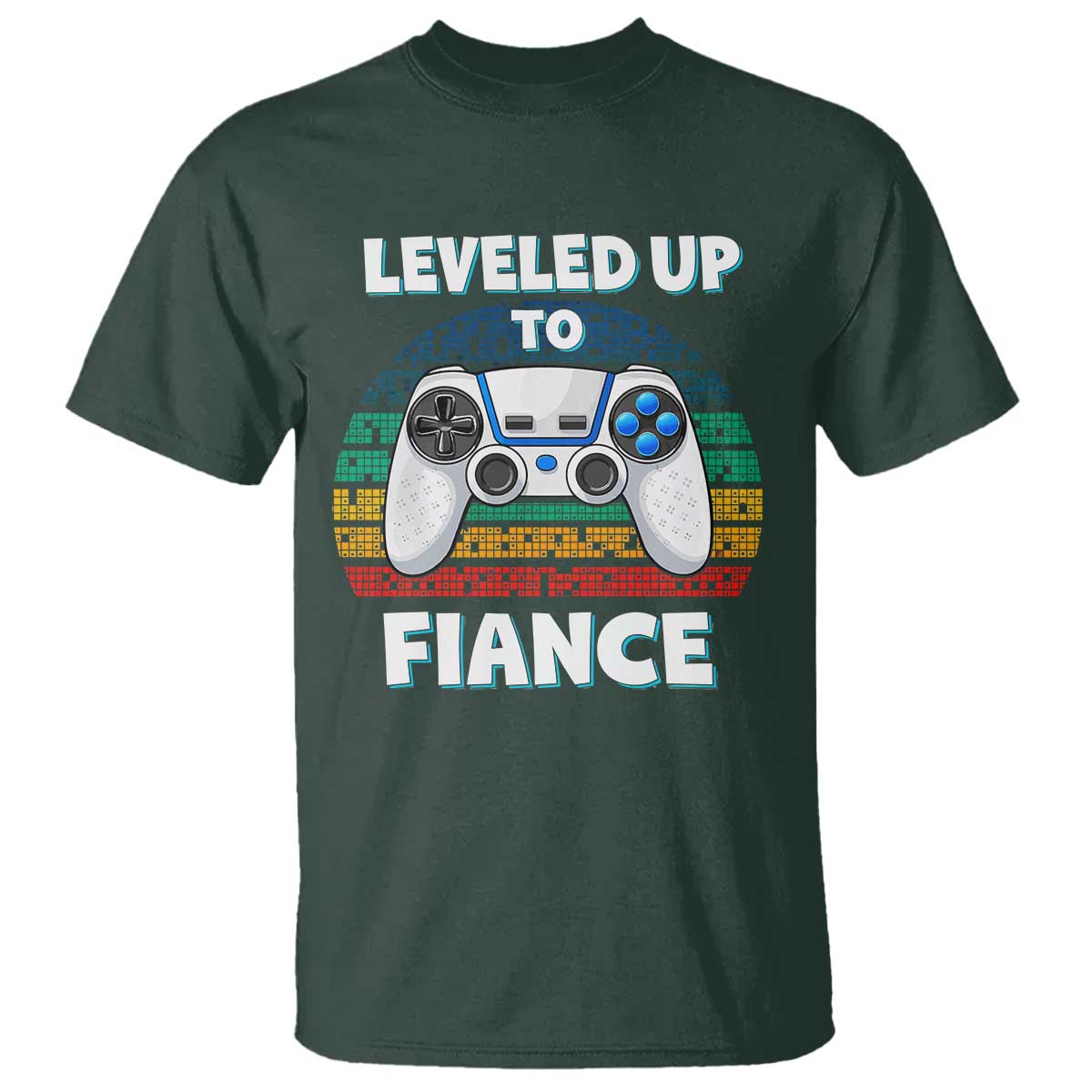 Leveled Up To Fiance T Shirt Retro Newly Engaged Gifts For Him TS10 Dark Forest Green Print Your Wear