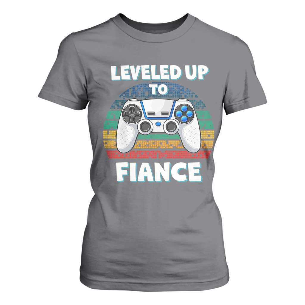 Leveled Up To Fiance T Shirt For Women Retro Newly Engaged Gifts For Him TS10 Charcoal Print Your Wear