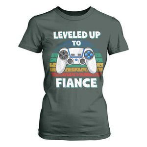 Leveled Up To Fiance T Shirt For Women Retro Newly Engaged Gifts For Him TS10 Dark Forest Green Print Your Wear