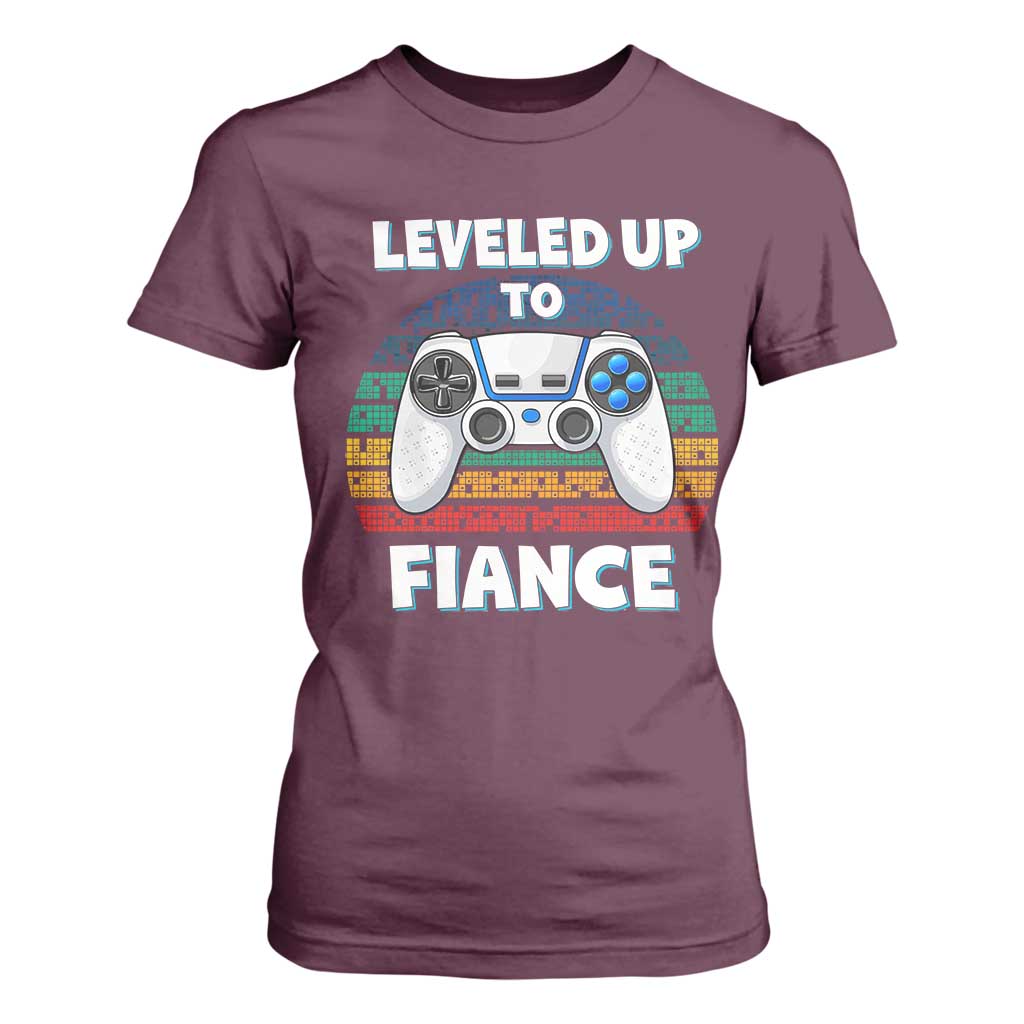 Leveled Up To Fiance T Shirt For Women Retro Newly Engaged Gifts For Him TS10 Maroon Print Your Wear