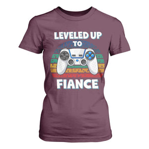 Leveled Up To Fiance T Shirt For Women Retro Newly Engaged Gifts For Him TS10 Maroon Print Your Wear