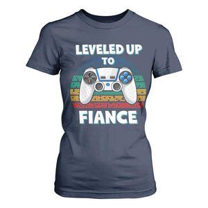 Leveled Up To Fiance T Shirt For Women Retro Newly Engaged Gifts For Him TS10 Navy Print Your Wear