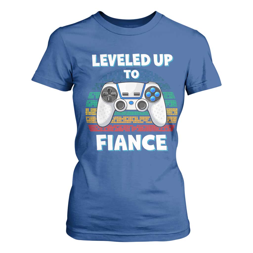 Leveled Up To Fiance T Shirt For Women Retro Newly Engaged Gifts For Him TS10 Royal Blue Print Your Wear
