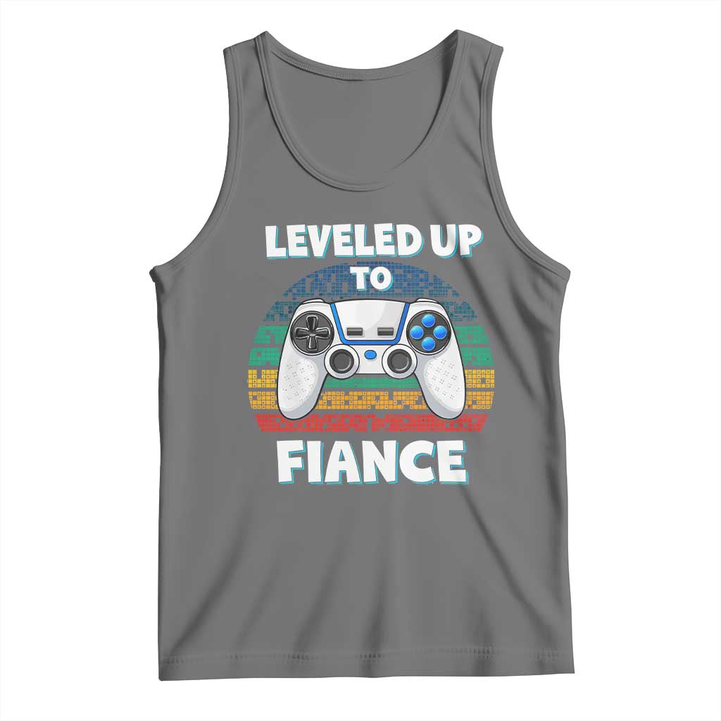 Leveled Up To Fiance Tank Top Retro Newly Engaged Gifts For Him TS10 Black Heather Print Your Wear