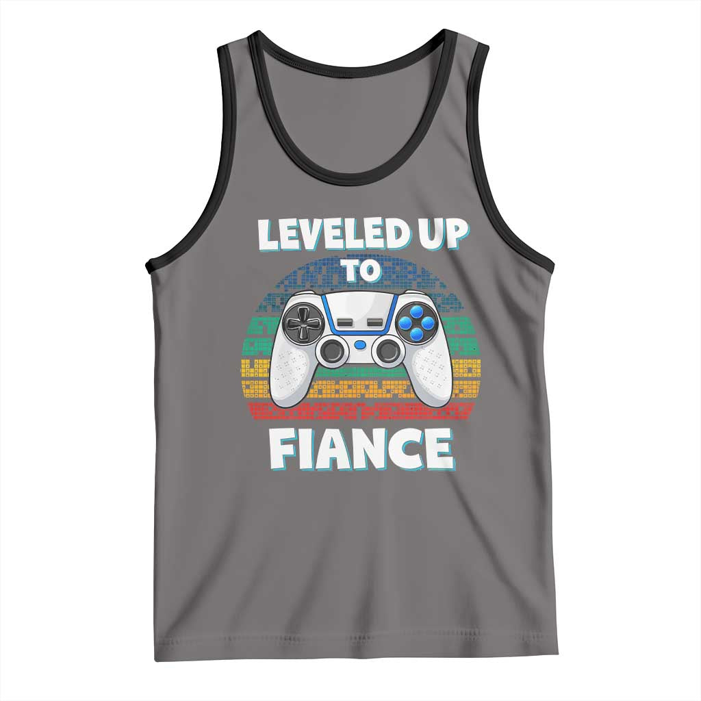 Leveled Up To Fiance Tank Top Retro Newly Engaged Gifts For Him TS10 Deep Heather Black Print Your Wear