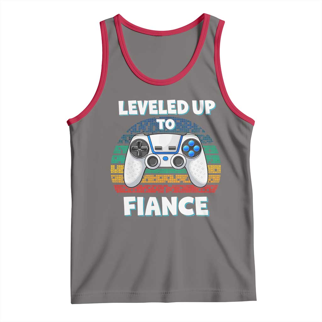 Leveled Up To Fiance Tank Top Retro Newly Engaged Gifts For Him TS10 Deep Heather Red Print Your Wear