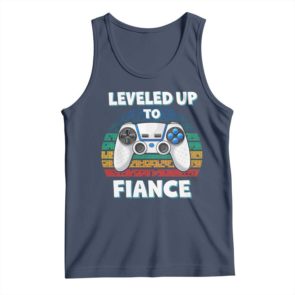 Leveled Up To Fiance Tank Top Retro Newly Engaged Gifts For Him TS10 Navy Print Your Wear