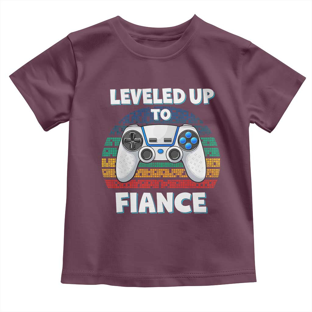 Leveled Up To Fiance Toddler T Shirt Retro Newly Engaged Gifts For Him TS10 Maroon Print Your Wear