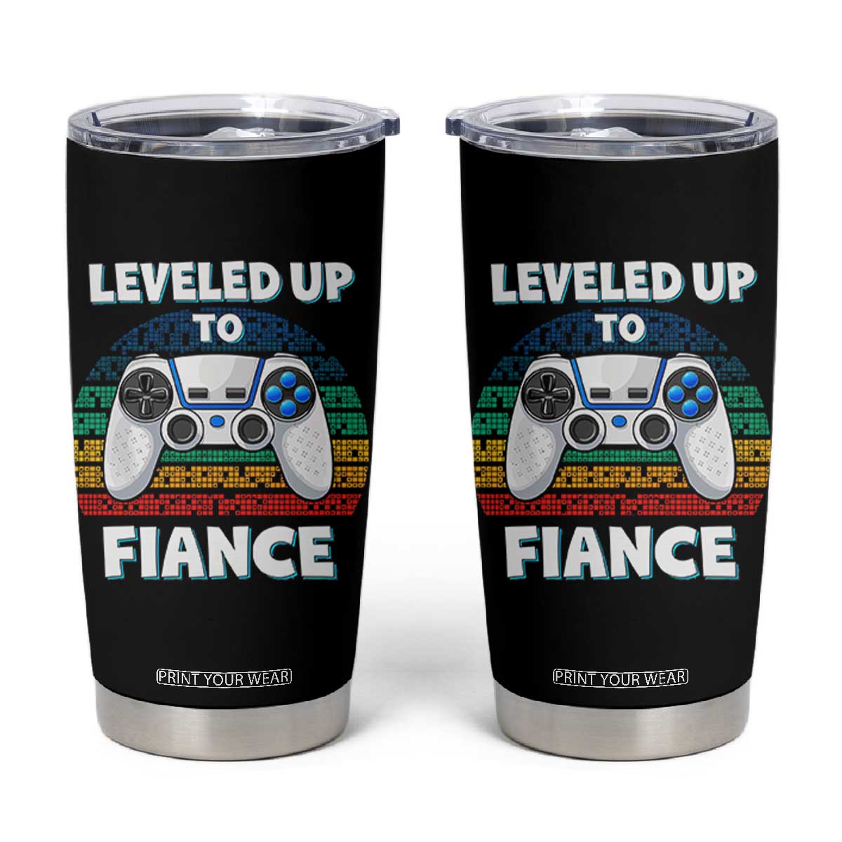 Leveled Up To Fiance Tumbler Cup Retro Newly Engaged Gifts For Him TS10 Black Print Your Wear