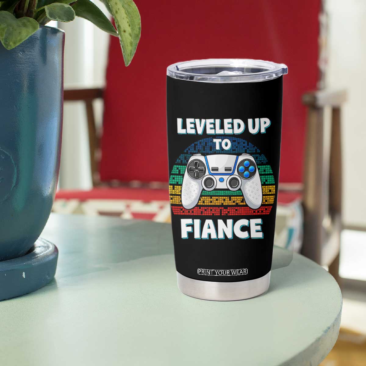 Leveled Up To Fiance Tumbler Cup Retro Newly Engaged Gifts For Him TS10 Print Your Wear