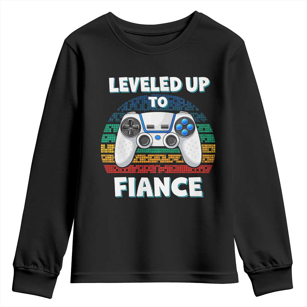 Leveled Up To Fiance Youth Sweatshirt Retro Newly Engaged Gifts For Him TS10 Black Print Your Wear