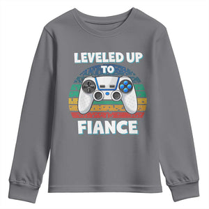 Leveled Up To Fiance Youth Sweatshirt Retro Newly Engaged Gifts For Him TS10 Charcoal Print Your Wear