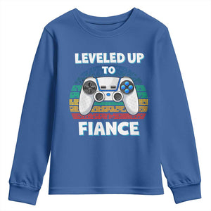 Leveled Up To Fiance Youth Sweatshirt Retro Newly Engaged Gifts For Him TS10 Royal Blue Print Your Wear