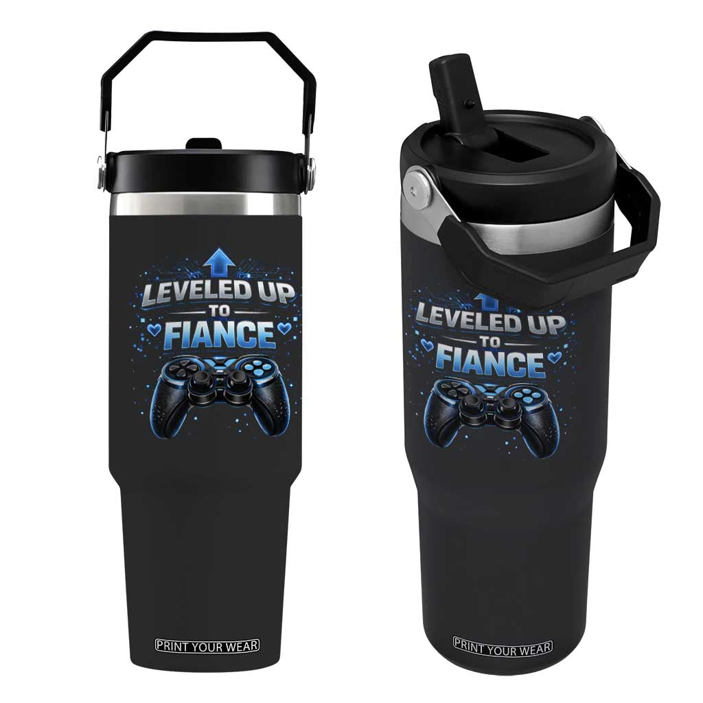 Leveled Up To Fiance Flip Straw Tumbler Newly Engaged Gifts For Him Gamer TS10 One Size: 30 oz Black Print Your Wear
