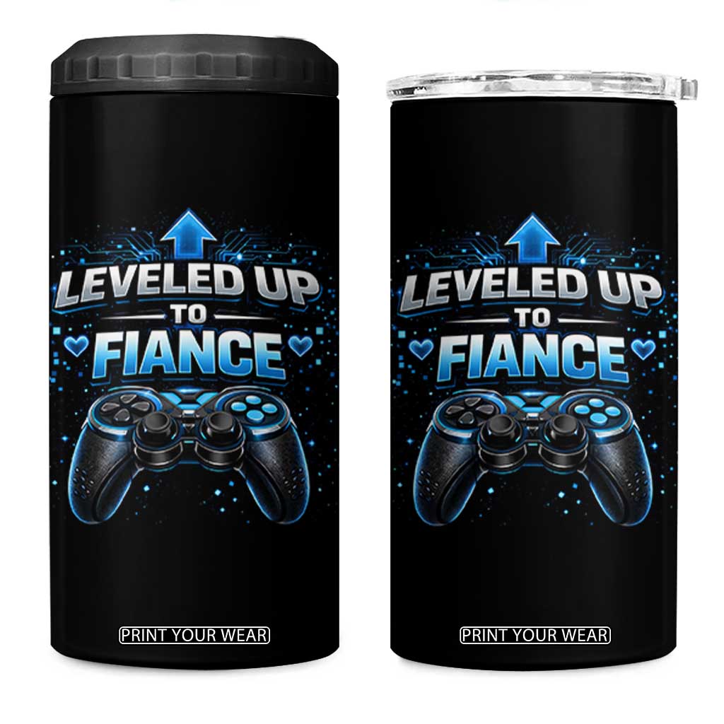 Leveled Up To Fiance 4 in 1 Can Cooler Tumbler Newly Engaged Gifts For Him Gamer TS10 One Size: 16 oz Black Print Your Wear
