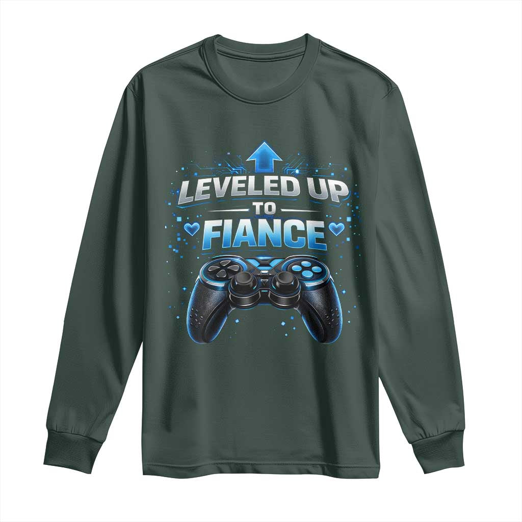 Leveled Up To Fiance Long Sleeve Shirt Newly Engaged Gifts For Him Gamer TS10 Dark Forest Green Print Your Wear