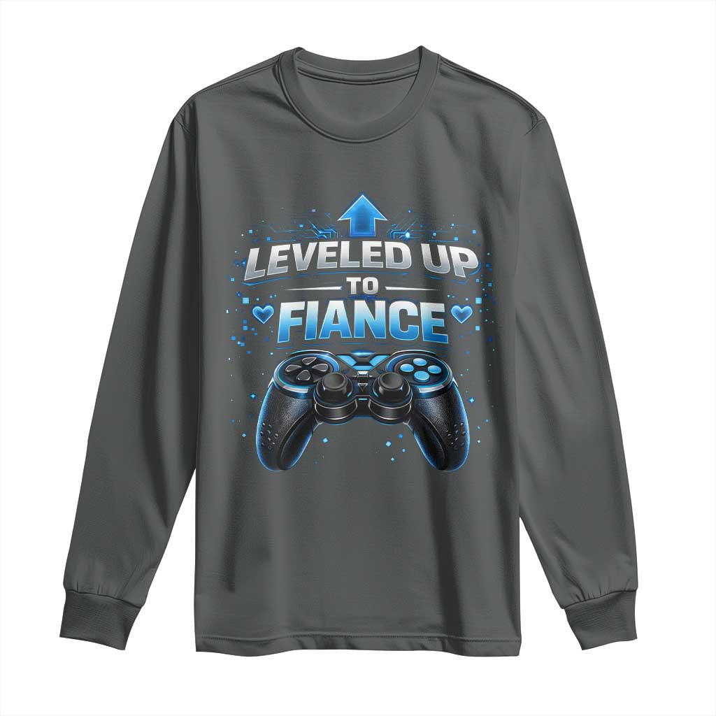 Leveled Up To Fiance Long Sleeve Shirt Newly Engaged Gifts For Him Gamer TS10 Dark Heather Print Your Wear