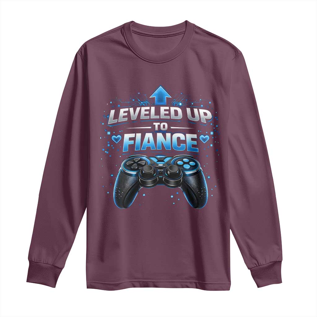 Leveled Up To Fiance Long Sleeve Shirt Newly Engaged Gifts For Him Gamer TS10 Maroon Print Your Wear