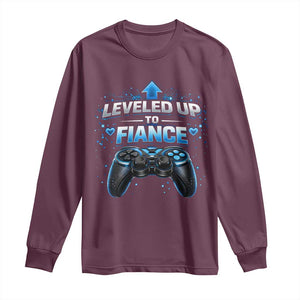 Leveled Up To Fiance Long Sleeve Shirt Newly Engaged Gifts For Him Gamer TS10 Maroon Print Your Wear