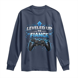 Leveled Up To Fiance Long Sleeve Shirt Newly Engaged Gifts For Him Gamer TS10 Navy Print Your Wear