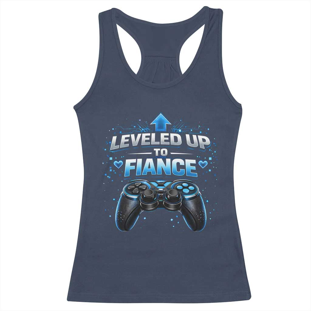 Leveled Up To Fiance Racerback Tank Top Newly Engaged Gifts For Him Gamer TS10 Navy Print Your Wear