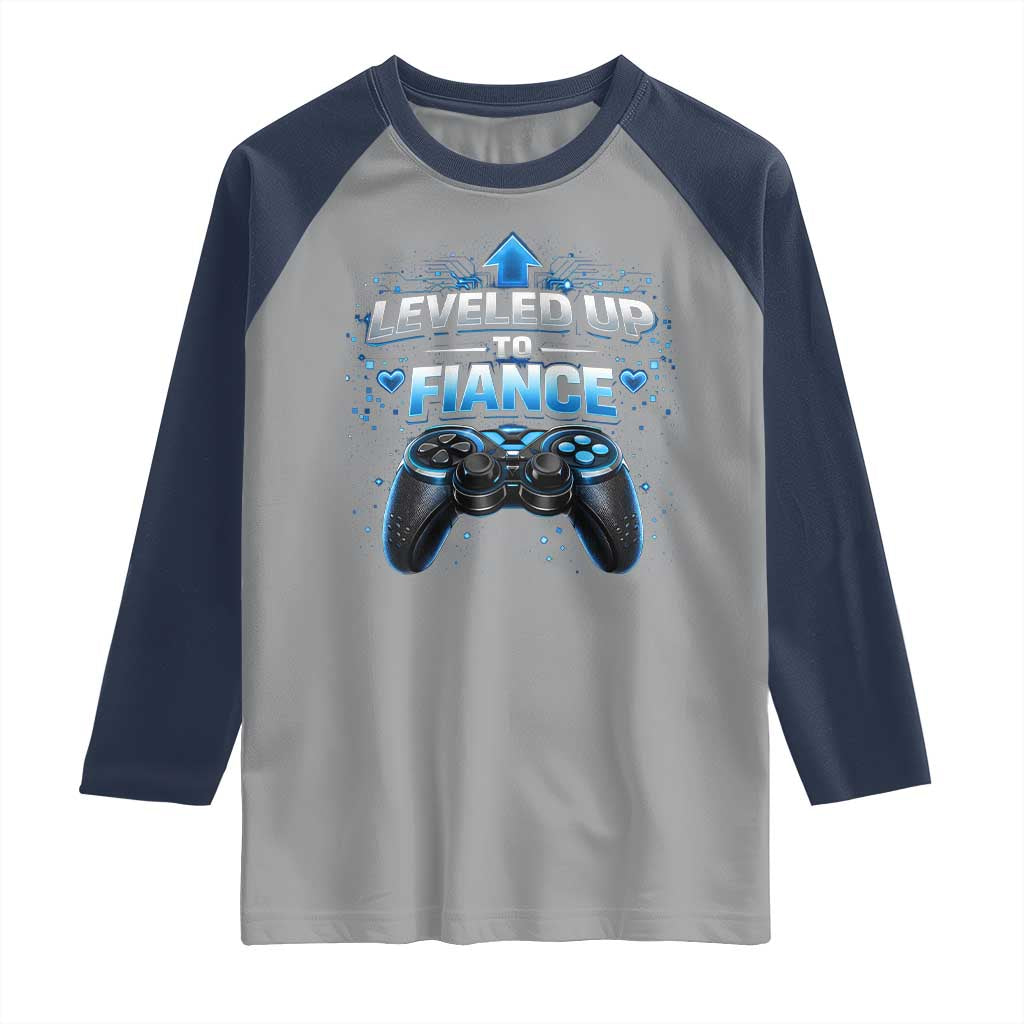 Leveled Up To Fiance Raglan Shirt Newly Engaged Gifts For Him Gamer TS10 Sport Gray Navy Print Your Wear