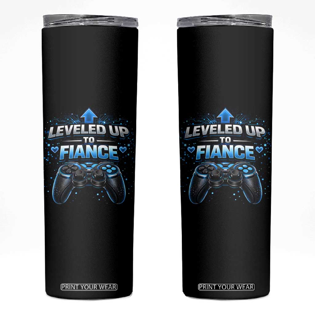 Leveled Up To Fiance Skinny Tumbler Newly Engaged Gifts For Him Gamer TS10 Black Print Your Wear