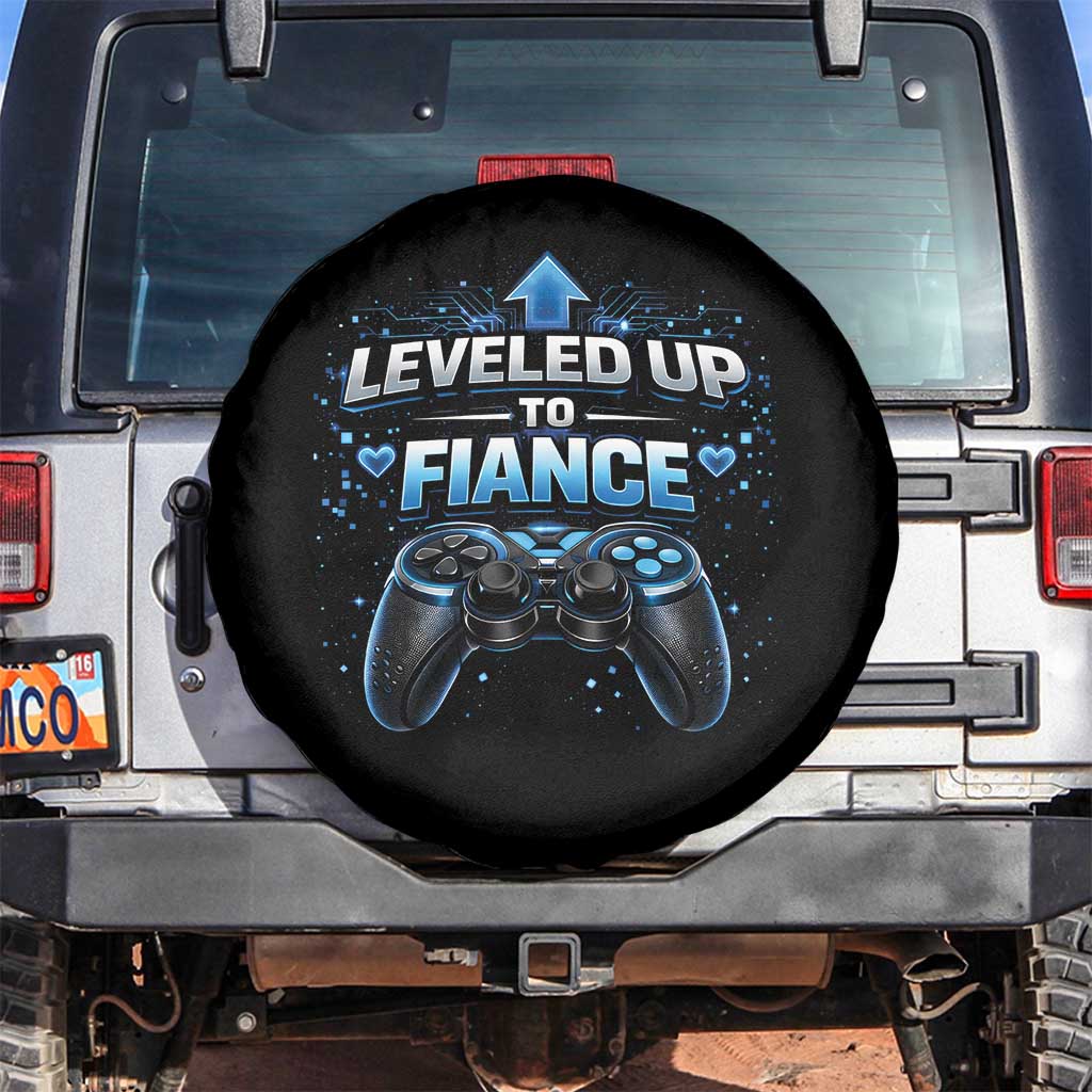 Leveled Up To Fiance Spare Tire Cover Newly Engaged Gifts For Him Gamer TS10 No hole Black Print Your Wear